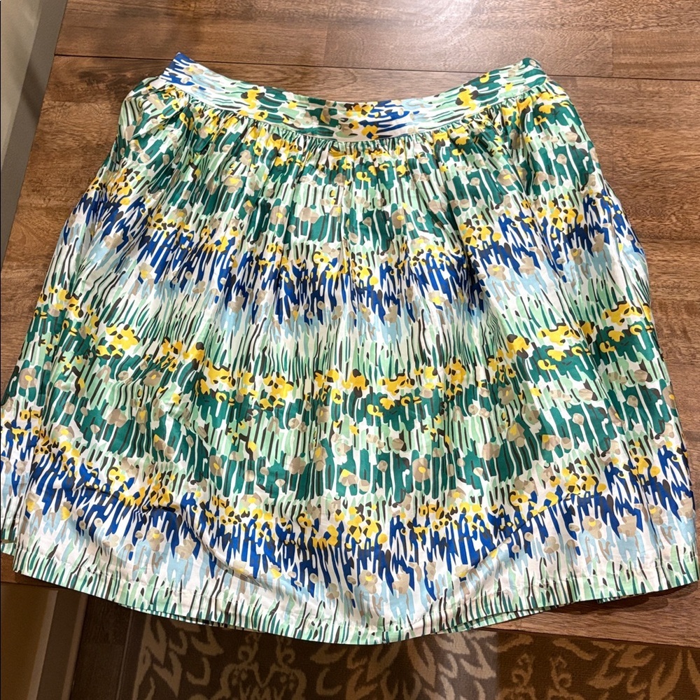 Frances Valentine 2X Blue, White and Green Floral A-Line Skirt. Lined. Side zip